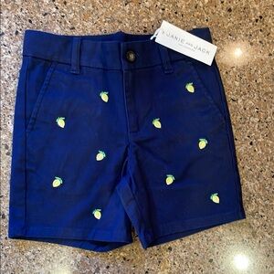 Janie and Jack Navy Blue Kids Shorts with Lemon Print